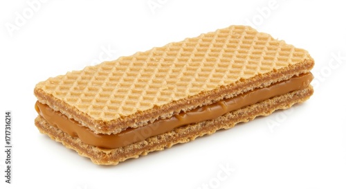 oblea wafer sandwich with caramel filling isolated on white background for dessert or snack photograpy
