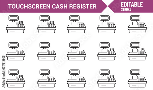 Digital touchscreen register icon set for commerce and retail technology