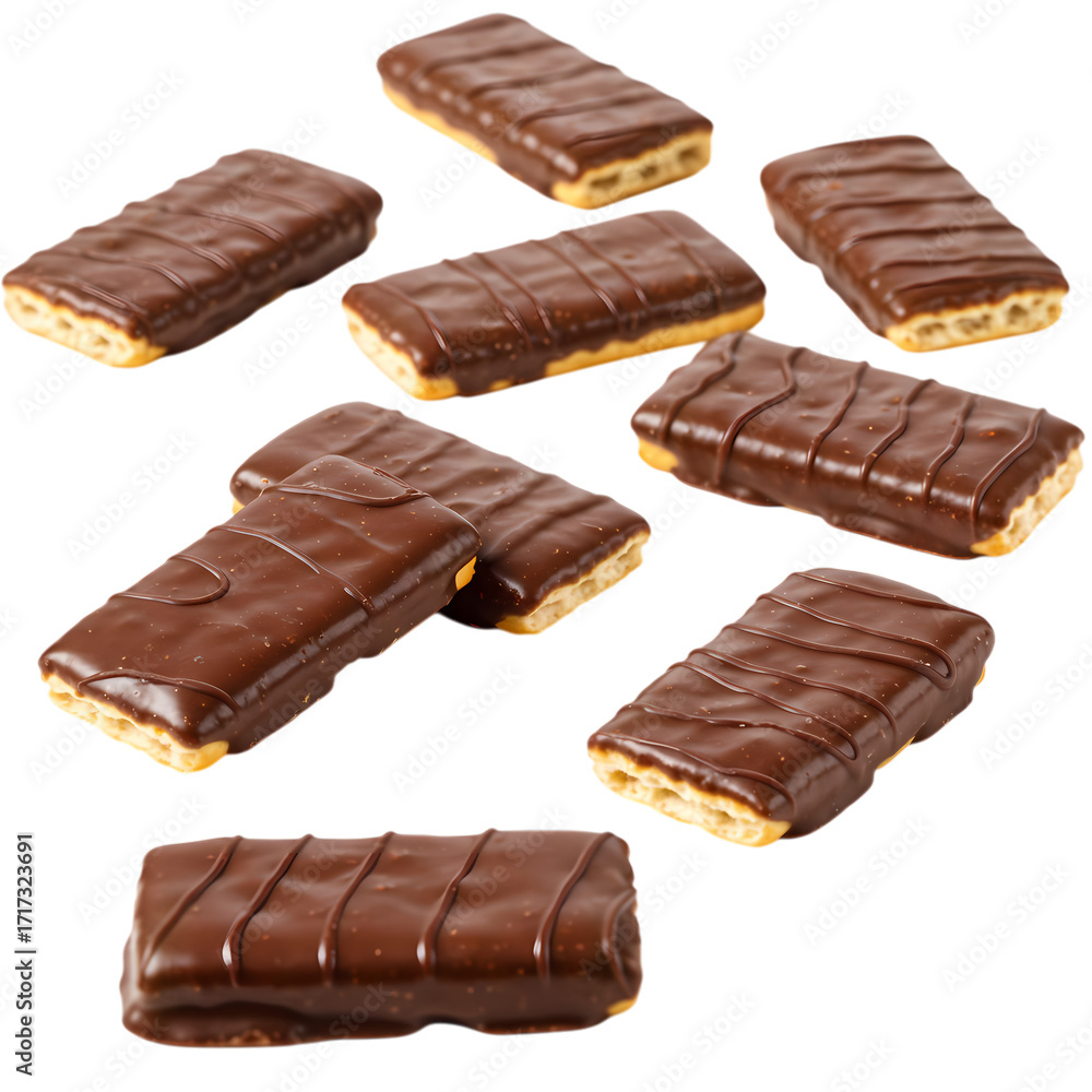 Obraz premium Indulgent chocolate covered biscuits arranged artfully, perfect for sweet cravings and delightful treats, evoking pure joy and delicious satisfaction.
