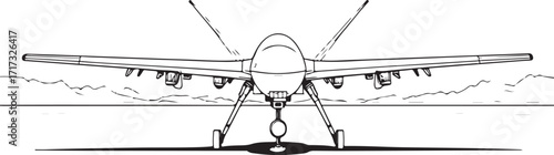 Minimal Drone Aircraft Front View Vector | Black and White Aviation Technology Outline Illustration