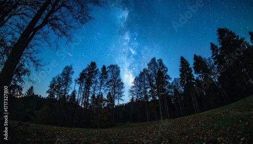 Night Sky with Milky Way over Silhouetted Trees