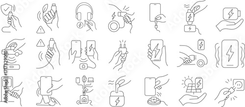 Charging Stroke Icon Collections. Containing Battery, Wireless Power, EV Charging, Plug, Energy and more icons.