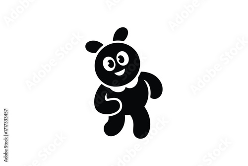 Cute black silhouette of a happy cartoon teddy bear character