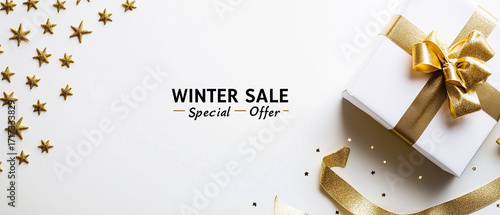 Graphic Design Flat Lay: A top-down view of the banner as if laid flat on a white surface. This perspective clearly shows the entire elegant design: the gold border