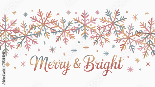 Merry and bright christmas snowflakes with festive colors