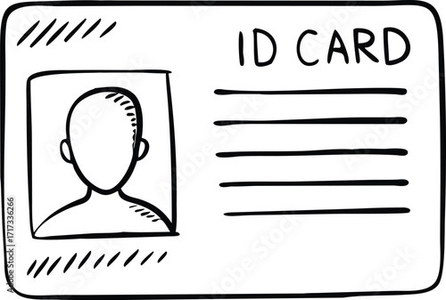 Simple hand drawn id card with photo placeholder and lines for text information vector