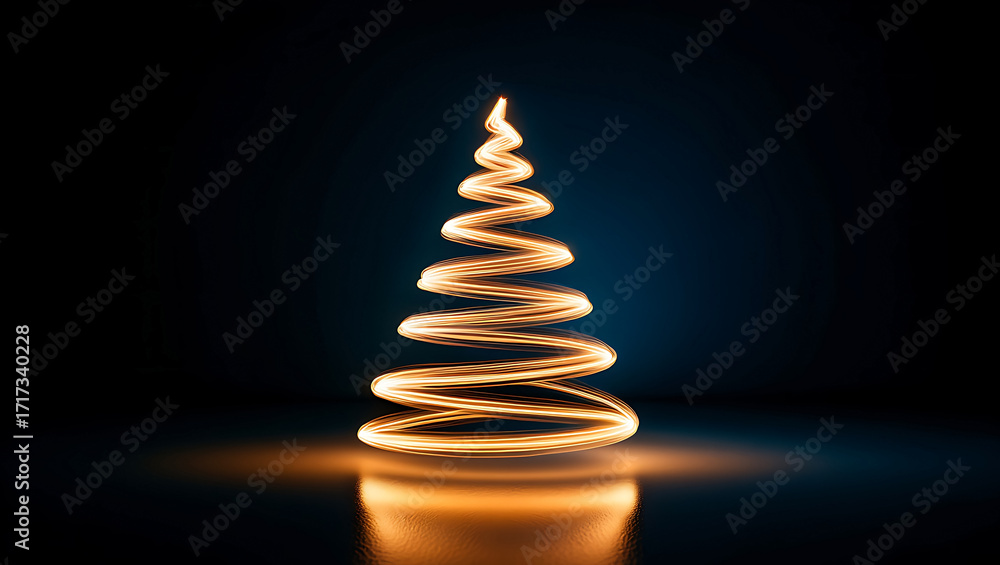 Fototapeta premium Abstract Christmas Tree Light Painting on Dark Background Festive Holiday Season Concept