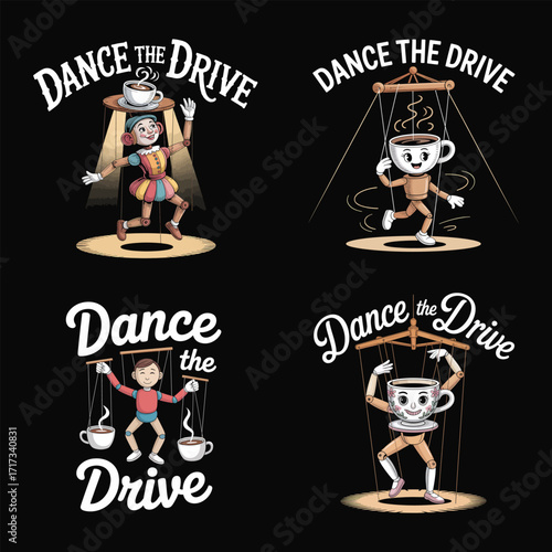 Puppet coffee cup and clown dancing vector