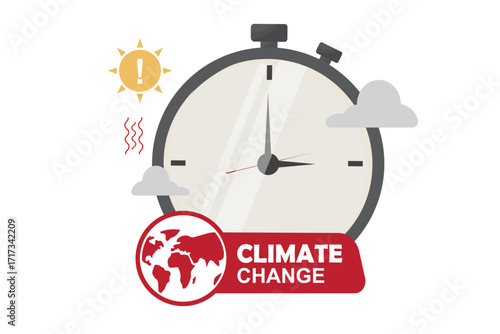 Climate Change Stopwatch Timer. Urgent Action for Earth Globe. Urgent time for action. Climate crisis concept. Global warming. Paris target. Carbon footprint. Flat style. Vector illustration