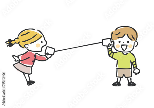 糸電話をする子供