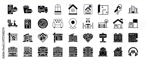 Diverse Collection of Real Estate and Food Delivery Icons