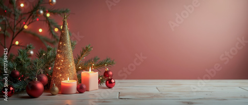 Festive Christmas decoration in an inviting minimalist red wall room