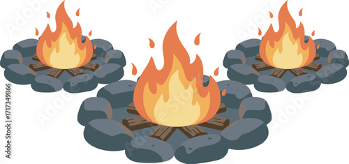 fire in the fireplace. campfire with orange and yellow  flames with dark stone vector illustration. suitable vector for outdoor campfire