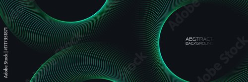Minimalist abstract background with green circle lines and gradients in light tones with futuristic hi technology concept