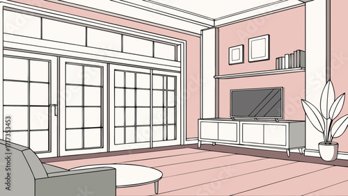 Living room interior design illustration with furniture and decor for home staging