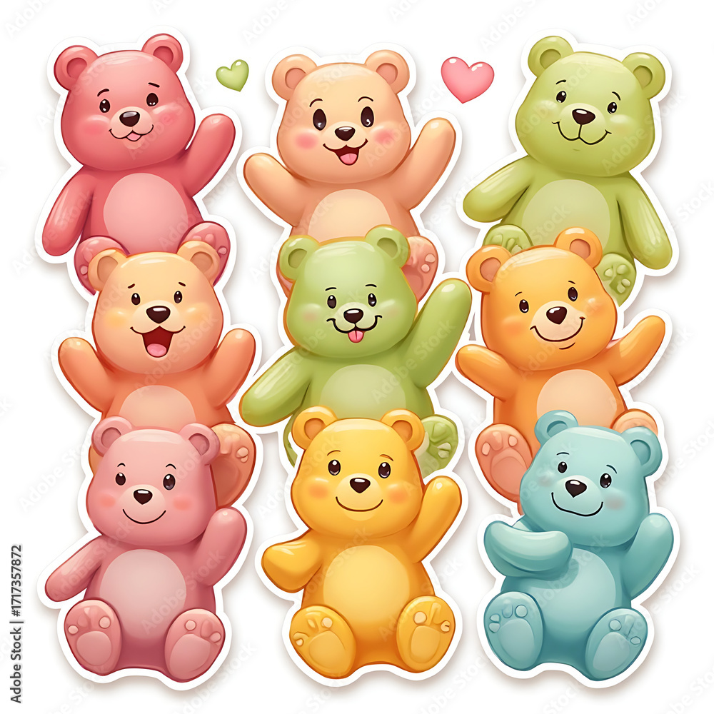 Obraz premium Cute teddy bear sticker collection, cheerful and colorful characters in a playful arrangement