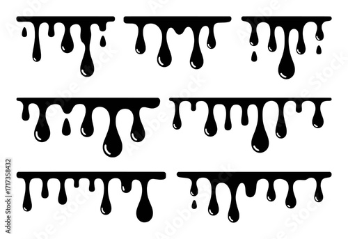 Black Ink Drips and Drops - Set of Six Vector Illustrations