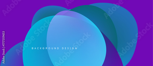 Abstract fluid shapes overlap, creating vibrant purple, blue gradients. Modern design element for backgrounds, presentations. Smooth transitions visible.