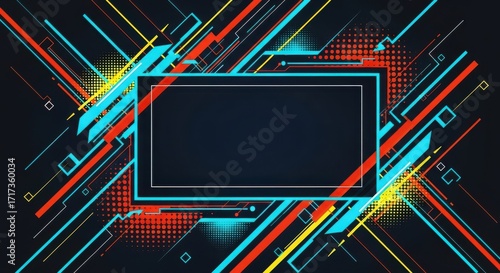 Abstract Geometric Digital Art Background with Neon Lines