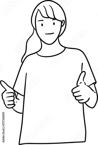 illustration of woman gesturing thumps up outline
