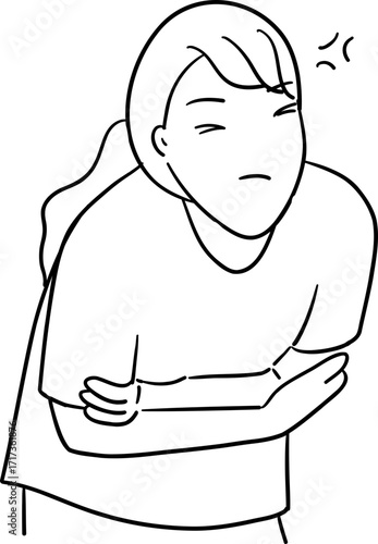 illustration of woman gesturing stomachache outline