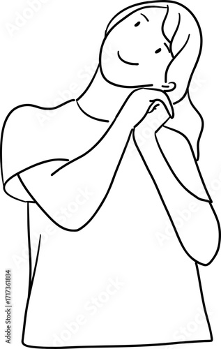 illustration of woman gesturing wishing outline
