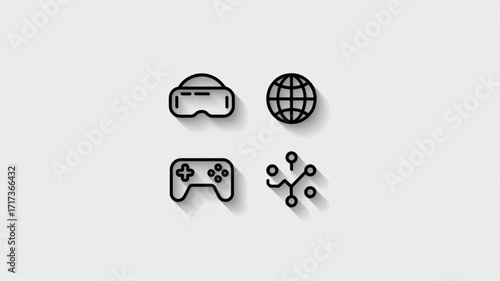 Virtual reality gaming and global network technology icons for digital entertainment and connection era