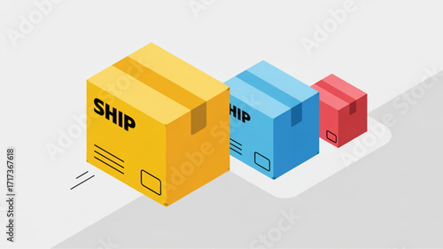 Shipment delivery service concept with moving boxes for logistics and transportation of goods online