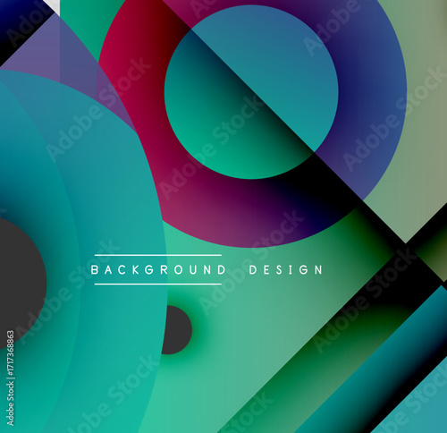 Abstract colorful overlapping circles create dynamic background. Gradient shades blend, forming modern visual composition.