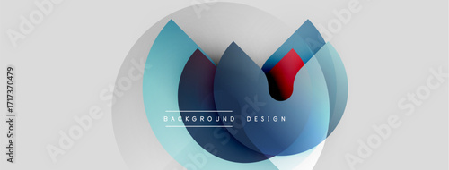 Abstract circular design. Overlapping translucent shapes create modern visual effect. Light background enhances color contrast.