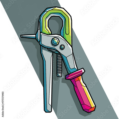 Illustration of a hand tool with green silver and red color scheme.
