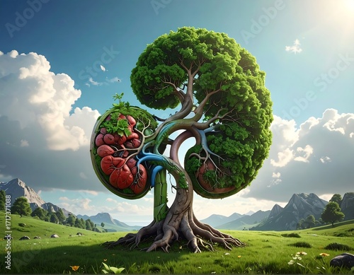 Kidney-shaped tree in a meadow