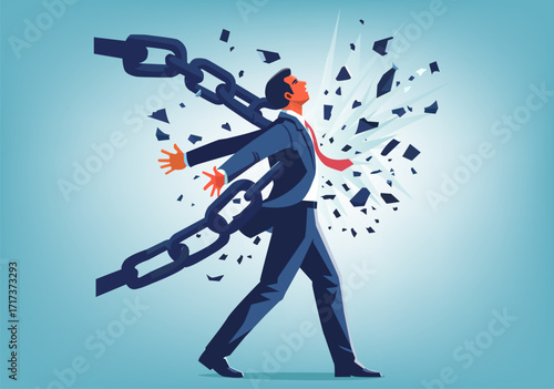 Flat illustration of a businessman breaking free from constraints.