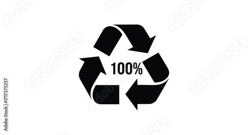 Black recycling symbol with one hundred percent inside the loop design