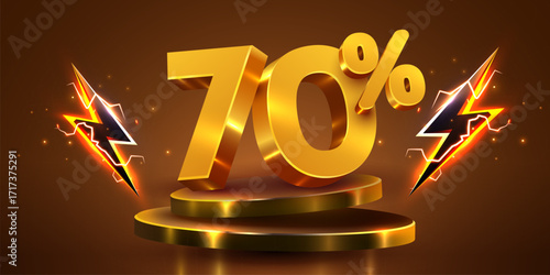 70 percent with podium. seventy percents sale, discount or bonus concept. Vector illustration
