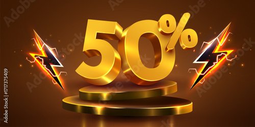 50 percent with podium. fifty percents sale, discount or bonus concept. Vector illustration