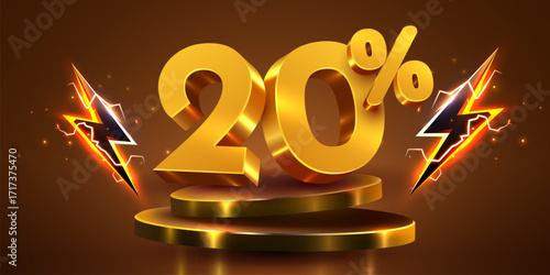 20 percent with podium. twenty percents sale, discount or bonus concept. Vector illustration