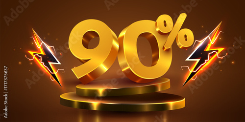 90 percent with podium. ninety percents sale, discount or bonus concept. Vector illustration