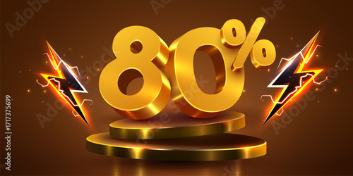 80 percent with podium. eighty percents sale, discount or bonus concept. Vector illustration