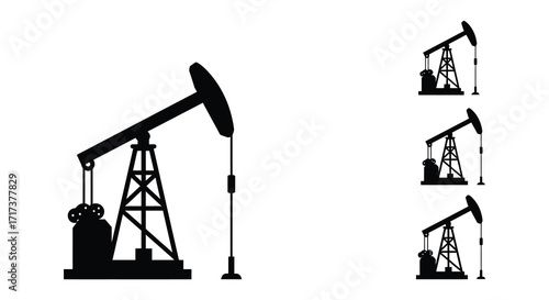 Black silhouette illustration depicting multiple oil pumps in a barren landscape
