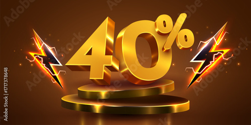 40 percent with podium. forty percents sale, discount or bonus concept. Vector illustration
