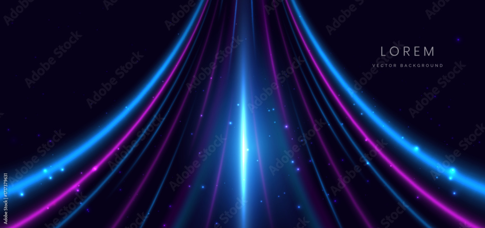 Fototapeta premium Abstract futuristic blue and pink curve vertical light ray on dark blue background.