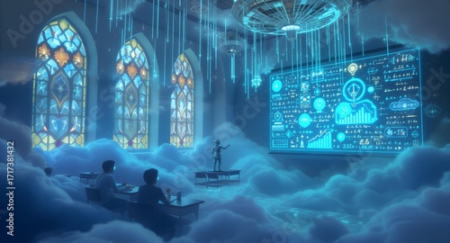 Futuristic Classroom in the Clouds: Stained Glass Meets Digital Data Visualization