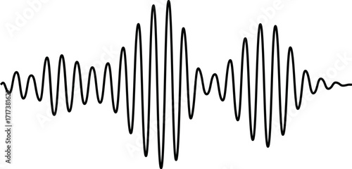 Black podcast sound wave patterns with varying amplitude bars for audio visualization and media interfaces. Digital frequency lines on white bg for music players, recording apps or broadcast design.