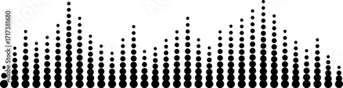 Black podcast sound wave patterns with varying amplitude bars for audio visualization and media interfaces. Digital frequency lines on white bg for music players, recording apps or broadcast design.