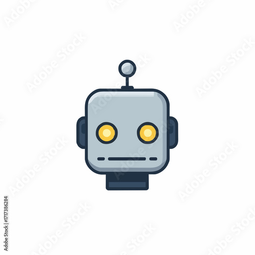Neutral Expression Robot Face Icon with Round Antenna
