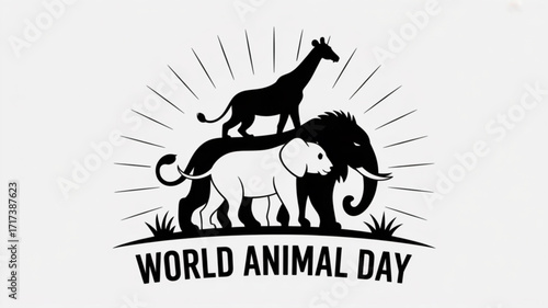 World animal day illustration with giraffe, elephant, and lion celebrate wildlife and promote animal welfare globally