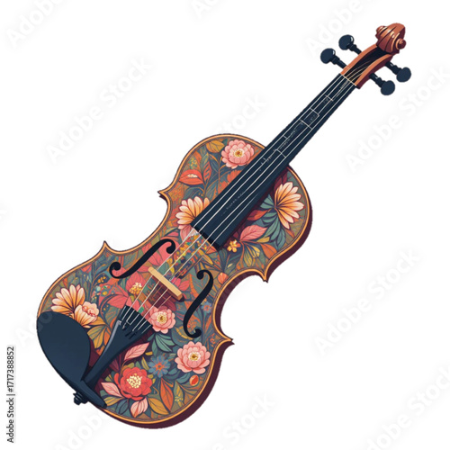 Flat colored violin vector illustration with Halloween motif 