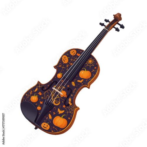 Flat colored violin vector illustration with Halloween motif 
