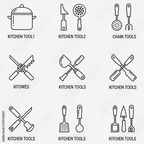 Line Icons of Kitchen Utensils and Tools